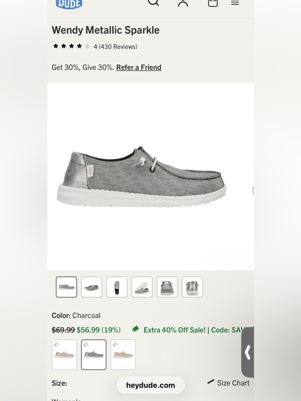 Hey Dude Wendy Metallic Sparkle Canvas Slip-On Loafer